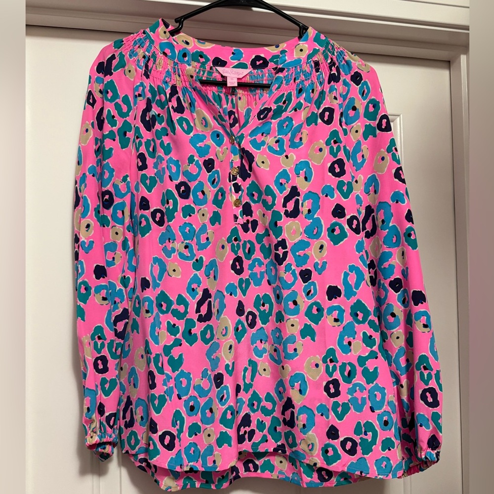 Lilly Pulitzer XS Corine Paws Blouse with Gold Buttons